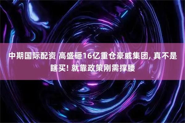 中期国际配资 高盛砸16亿重仓豪威集团, 真不是瞎买! 就靠政策刚需撑腰